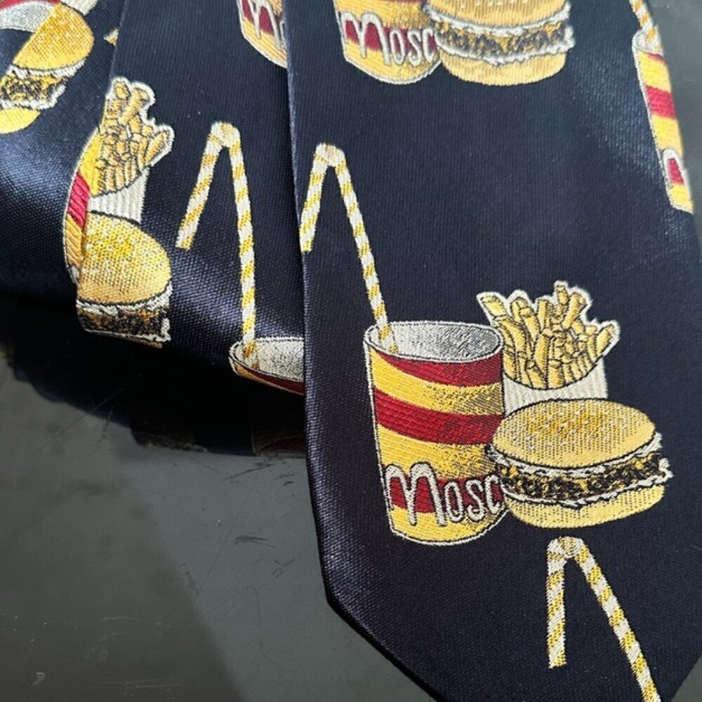 Moschino Tie Collectors Item Silk Hamburger Fries Extremely Rare and Desireable